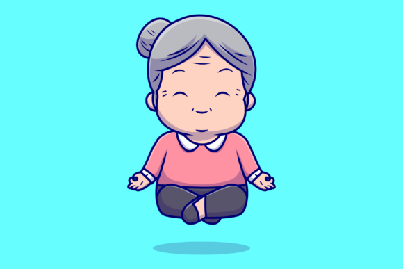 Download Cute Grandmother Meditation Yoga Cartoon - Mother Collection
