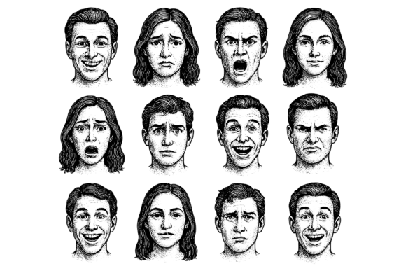 Download Vintage Hand-Drawn Facial Emotions - Hand Collection