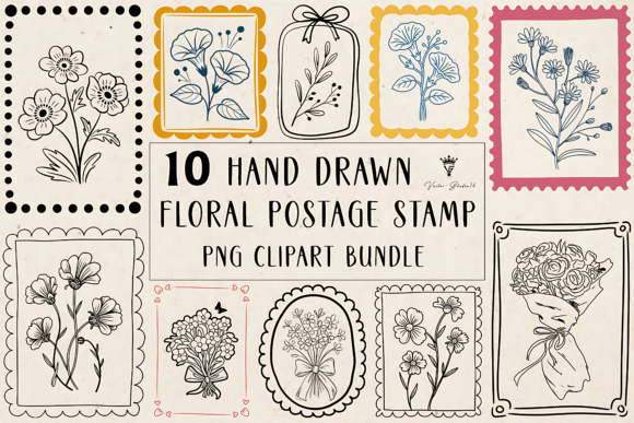 Download Hand Drawn Floral Stamp PNG Clipart Set - Hand Collection