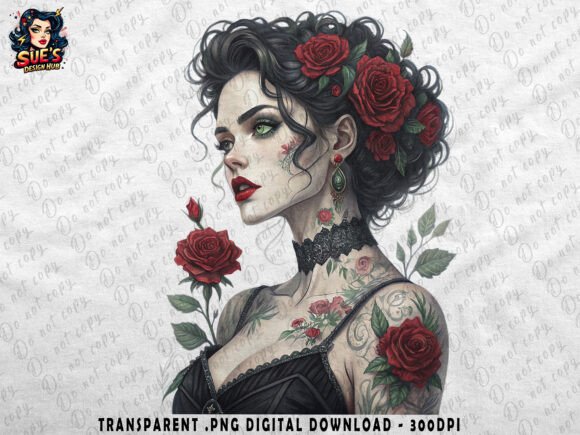Download Gothic Beauty with Red Roses &amp; Tattoos - Premium Resources